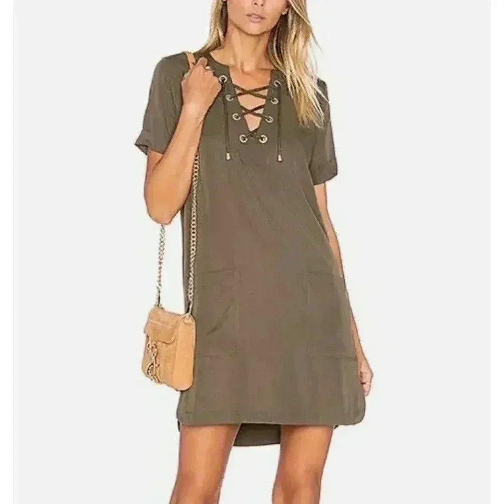 Lovers + Friends Olive Green Waterfront Lace Up Dress - size Small